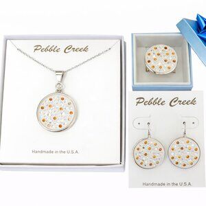 Handcrafted Swarovski Topaz Crystal & Clay Round Pendant Set